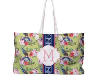 Chinoiserie Mahjong Tote: Monogrammed Travel Bag, Personalized Gaming Carrier
