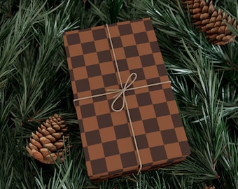Brown Checker Wrapping Paper, Designer Inspired Gift Wrap, Luxury Wrapping Paper Roll, Artisan Gift Paper, Trendy Gift Wrap