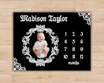 Gothic Baby Milestone Blanket: Emo Nursery Decor, Spooky Photo Prop