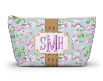 Mahjong-tegeltas met bloemenprint, make-upzakje met monogram, preppy cadeau