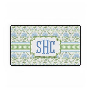 Monogrammed Floral Desk Mat: Blue Hydrangea, Personalized Home Office Decor image 4