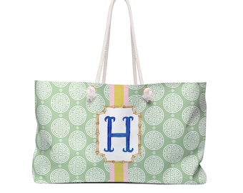 Monogrammed Chinoiserie Mahjong Tote: Personalized Travel Bag