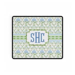Monogrammed Floral Desk Mat: Blue Hydrangea, Personalized Home Office Decor image 3
