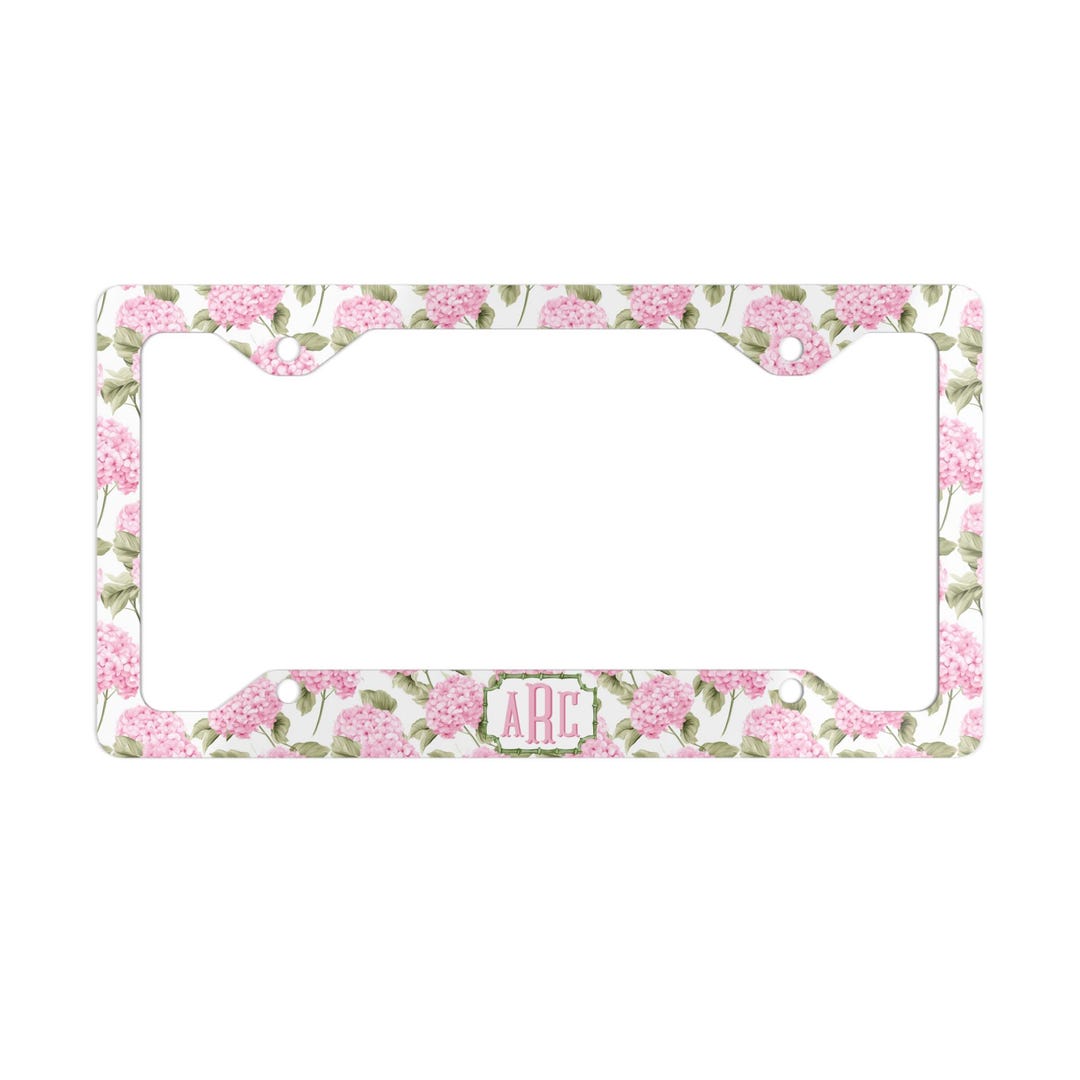 Pink License Frame Pink Hydrangea License Plate Frame, Personalized Monogram Car Decor - Etsy