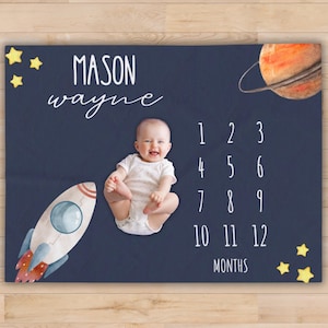 Personalisierte Space Baby Meilenstein Decke, Rocket Ship Wachstumstracker