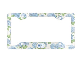 Marco para matrícula de hortensia azul: decoración floral personalizada para el coche