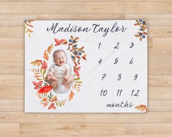 Cottagecore Baby Milestone Blanket: Floral Mushroom Monthly Photo Prop
