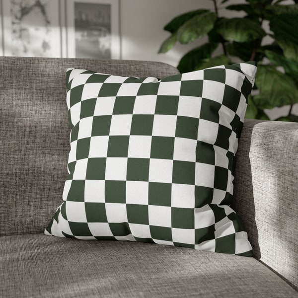 Green Checker Cushion Cover Forrest Green Cushion Cover Checker Pillow Emerald Pillow Green Pillow Checker Throw Pillow Modern Home Decor