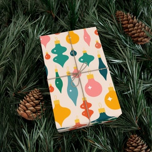 Mid-Century Ornament Gift Wrap, Retro Wrapping Paper, Vintage Paper Roll, Groovy Christmas Gift Wrap, MCM Xmas, Luxury Paper, Heavy-Duty