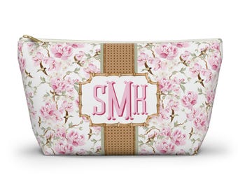 Floral Mahjong Tile Bag: Monogrammed Cosmetic Travel Pouch