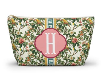 Etui met monogram bloemen en vogels: gepersonaliseerde mahjongtegeltas