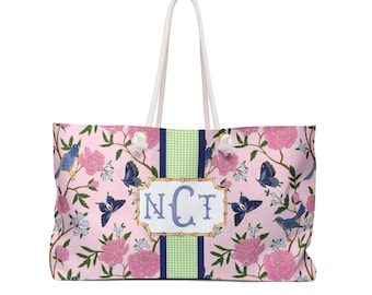 Monogrammed Chinoiserie Mahjong Tote: Personalized Travel Bag