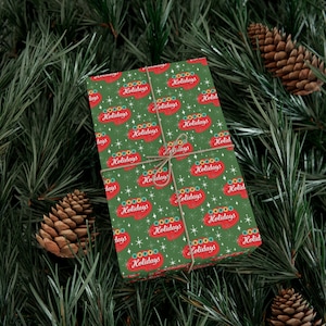 Kerstcadeaupapier uit het midden van de eeuw, retro inpakpapier, vintage papierrol, MCM-cadeaupapier voor de feestdagen, uniek groovy cadeaupapier