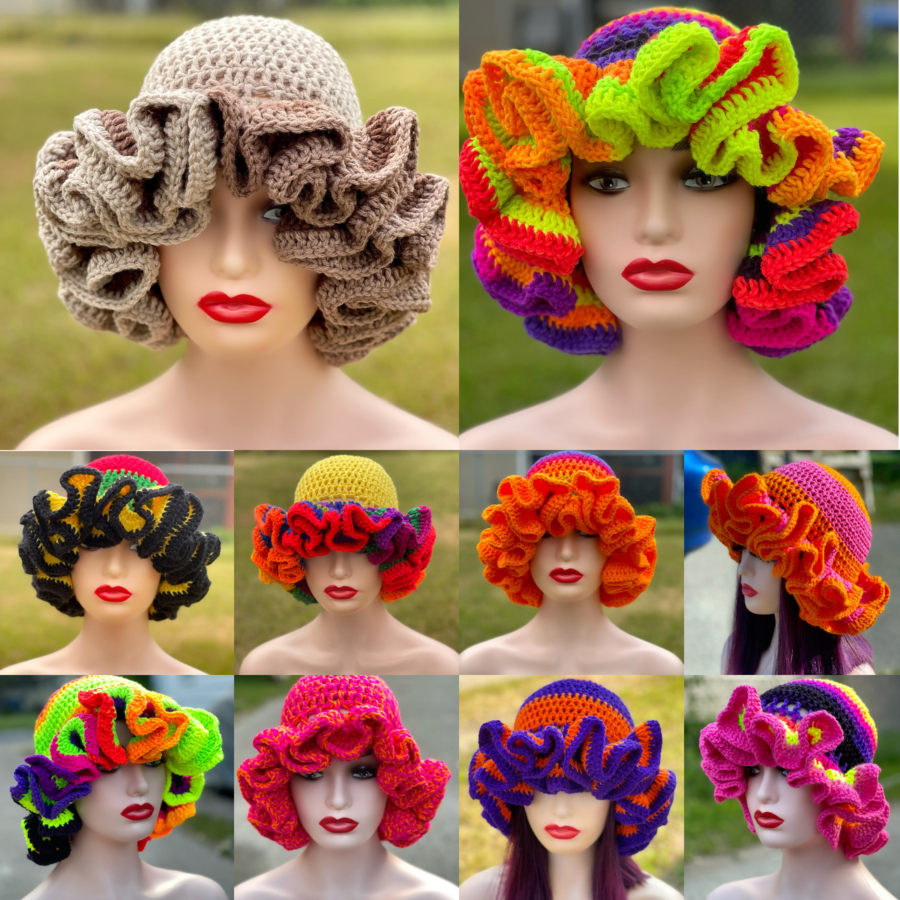 Crochet ruffle hat etsy