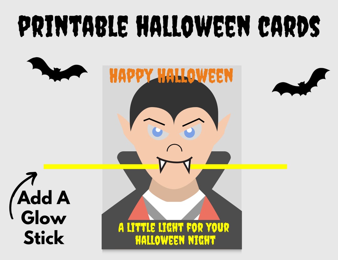 Glow Stick Printable Cards, Kids Halloween Party, Halloween Treat Cards ...
