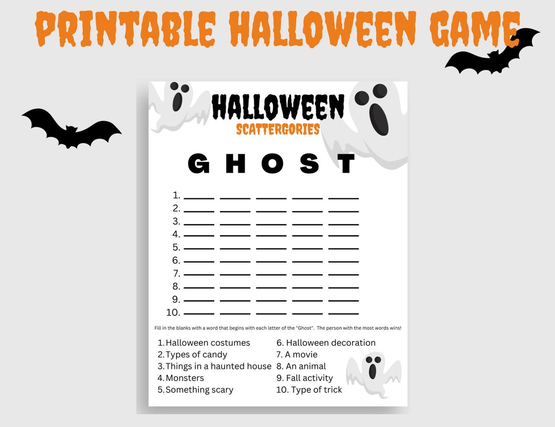 Printable Scattergories Halloween Game Printable Halloween Game Digital ...