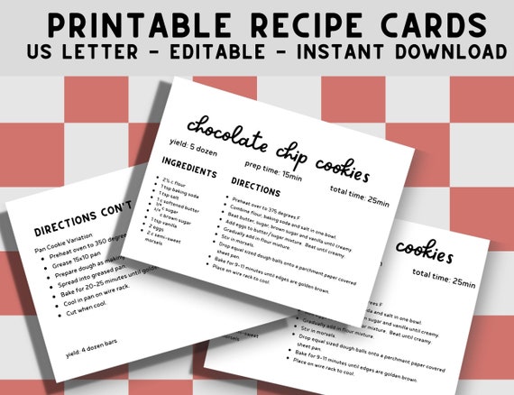Editable Recipe Card Template Simple Recipe Card Modern - Etsy