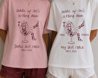 Personalised Hen Do T-Shirt, My Last Rodeo Hen Party Shirt, Saddle Up She’s Settling Down Tee, Cowgirl hen do Party Top