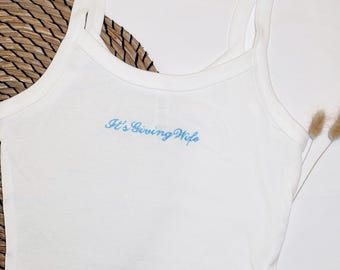 It’s Giving Wife Vest Top, It’s Giving Wife cami, Bridal Getting Ready Outfit, Custom Embroidered Bride Top, Wedding Morning Pyjamas Set