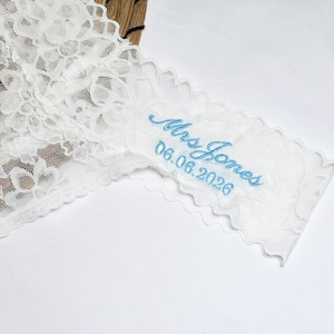 Personalised Bridal Lace Thong, Wedding Underwear With Name & Date, Something Blue Bride Underwear, Custom Bridal Knickers, Bride Gift image 4