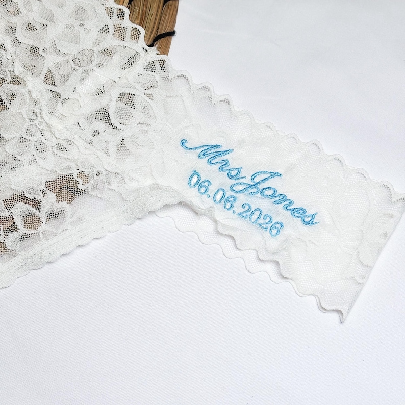 Personalised Bridal Lace Thong, Wedding Underwear With Name & Date, Something Blue Bride Underwear, Custom Bridal Knickers, Bride Gift image 4