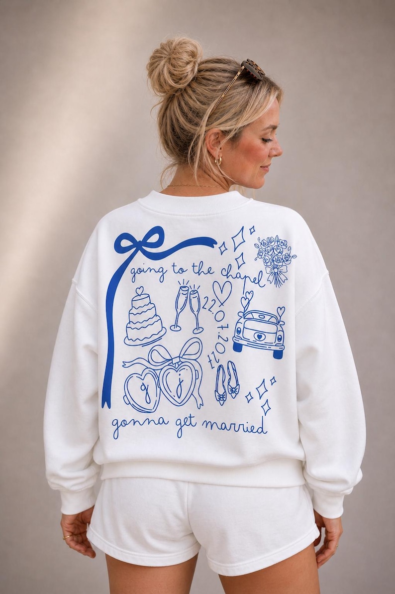 Personalised Bride To Be Sweatshirt or Tshirt • Mrs To Be Jumper with Wedding Icons • Going to the Chapel Bridal Sweater • Engagement Gift image 1