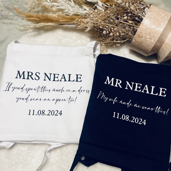 Wedding Apron - Mr and Mrs, Bride Apron, Messy Bride, Bride Gifts, Personalised Bride Apron, Wedding Day Apron, Groom Apron