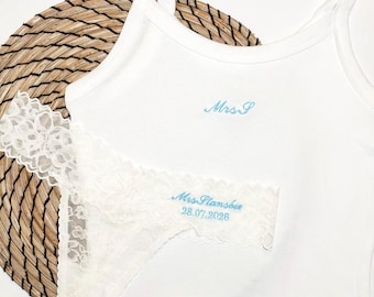 Personalised Bride Vest Top, Custom Embroidered Bridal Tank, Mrs Name Top, Wedding Morning Outfit, Honeymoon Gift, Bridal Getting Ready Top