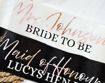 Personalised Bride To Be Sash | Custom Name Wedding Sash | Bridal Shower Hen Party Sash | Maid of Honour Gift