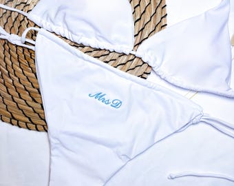 Personalised Mrs Bikini Set | Embroidered Bride Swimwear | Honeymoon Bikini | Hen Do Bikini | Wedding Bikini Gift