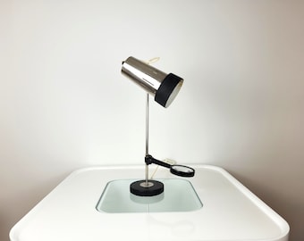 Minimalistyczna lampa biurkowa z lupą, lata 60.