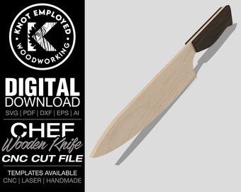 Chef Knife | CNC Wood Knife | Cake Knife | Wedding Cake Knife | Anniversary Gift  | Wood Knife Template Digital Files - Svg Dxf Pdf Eps Ai