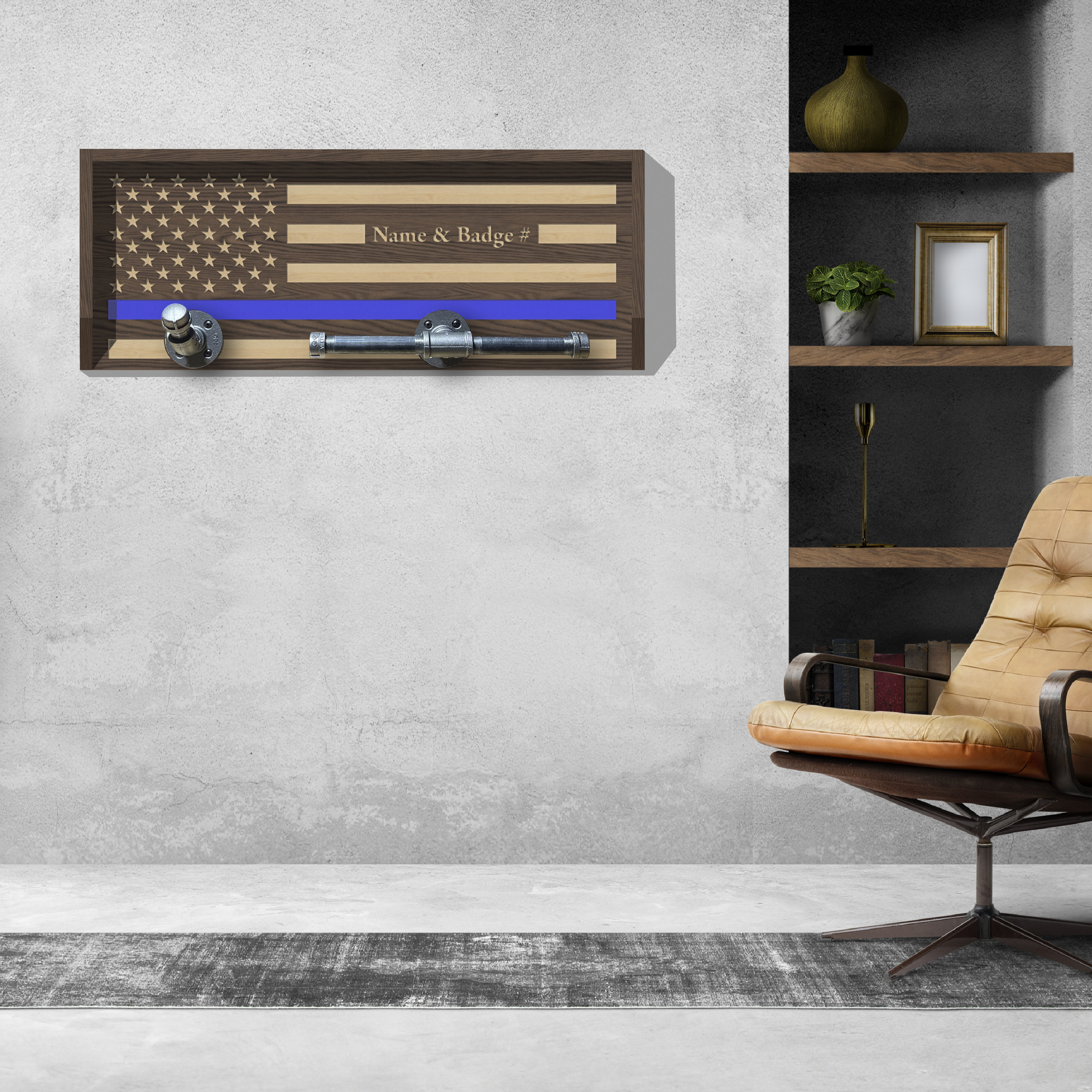 Blue Line Gear Rack Thin Blue Line Gear Rack | Personalized Police Gear Rack | Duty Belt ...