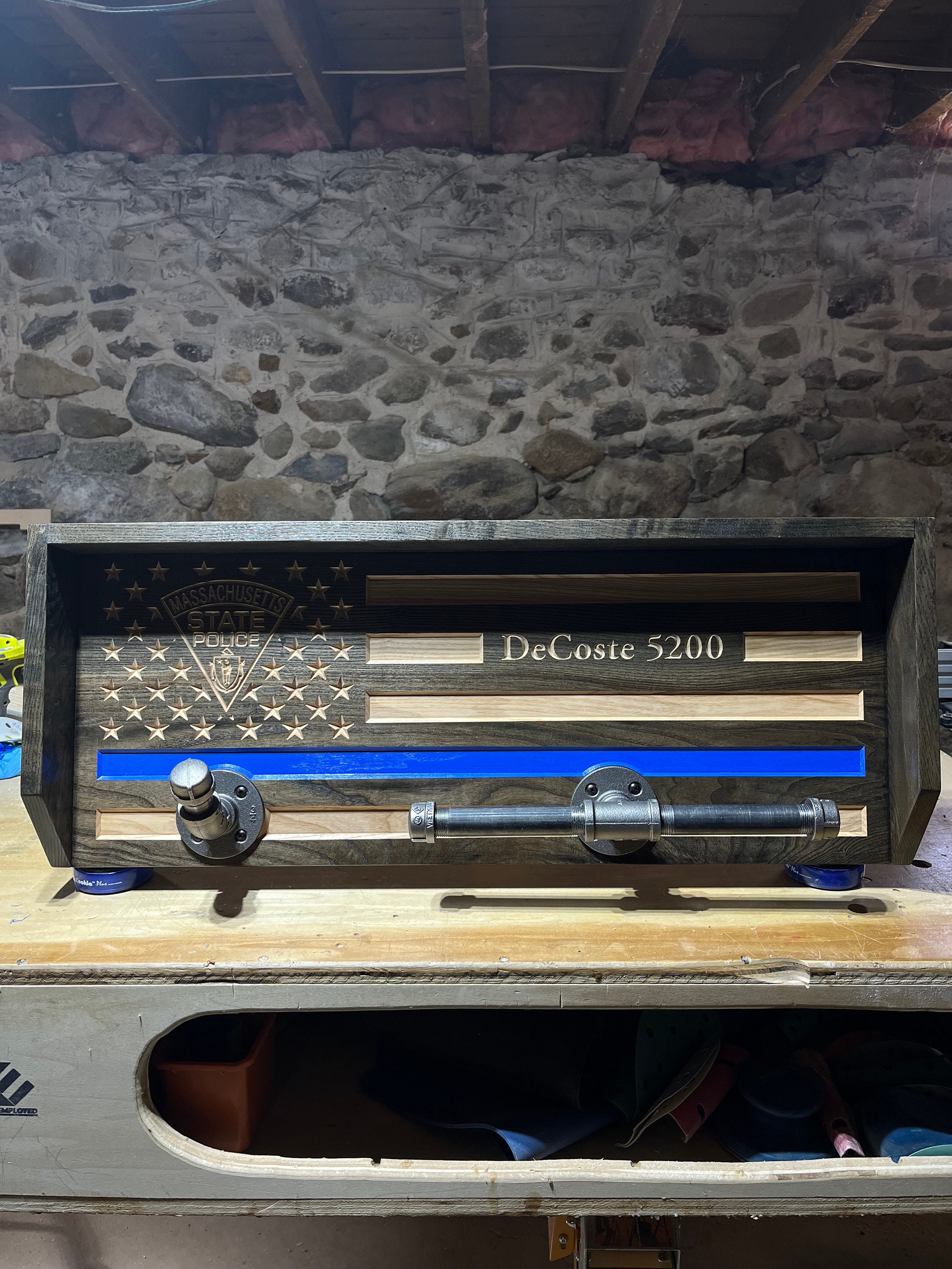 Blue Line Gear Rack Thin Blue Line Gear Rack | Personalized Police Gear Rack | Duty Belt ...