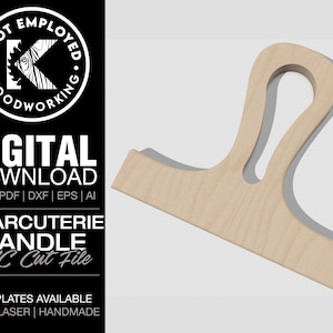 Op de afbeelding: Een houten charcuterie-handvat met een uitgesneden ontwerp om kaas en andere charcuterie-artikelen vast te houden. Het handvat is ontworpen voor gebruik met een CNC-snijmachine.