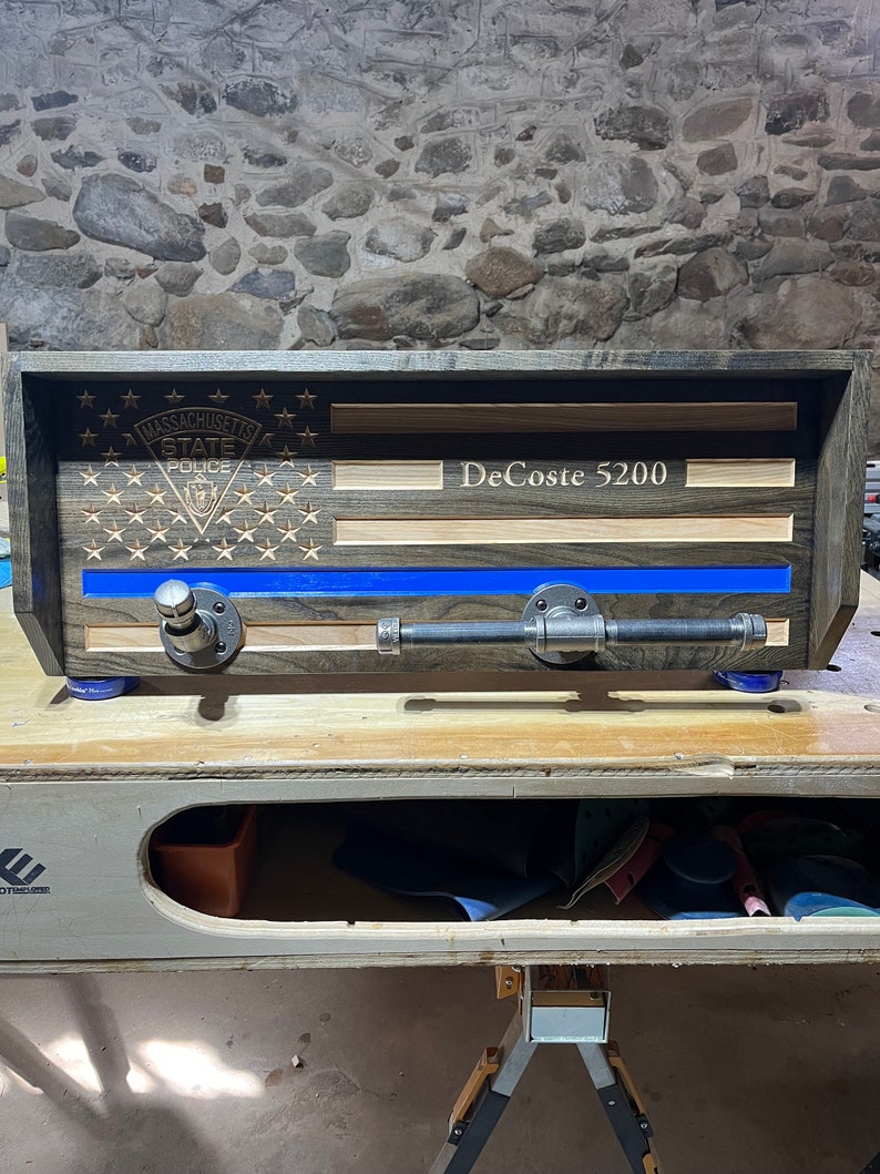 Blue Line Gear Rack Thin Blue Line Gear Rack | Personalized Police Gear Rack | Duty Belt ...