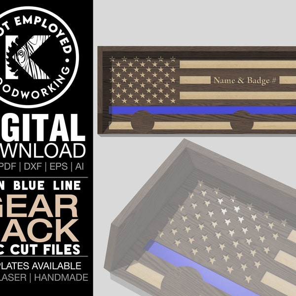 Thin Blue Line Gear Rack | Personalized Police Gear Rack | Duty Belt & Vest Holder | Police Gear Rack CNC Digital Files Svg Dxf Ai Eps Pdf