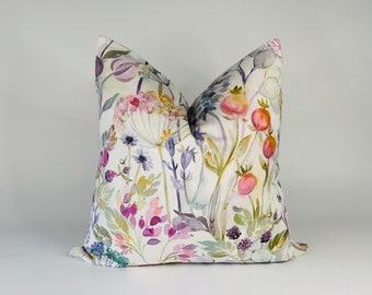 Multicoloured watercolour meadow flower design scatter cushions