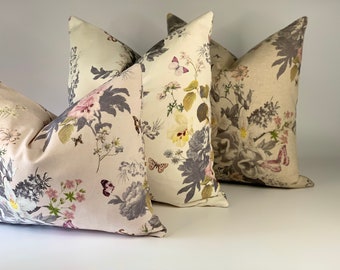 vintage style floral scatter cushions/ handmade multicoloured botanical cushions