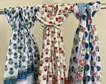Set of 3 Hand Block Printed Cotton Sarong, Pack of Two sarongs Beach Wrap Pareo, Long Scarf, Large Sarong, Cover up.