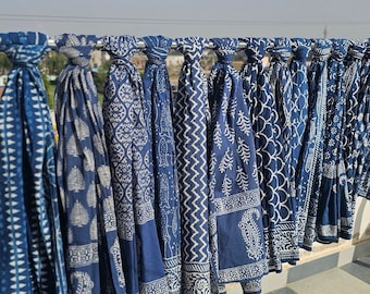 10 Pcs Indian Block Print Scarves Wholesale Lot Handmade Indigo Blue Sarong, Decorative Floral Print Duppta ,Beautiful Cotton Beach Pareo