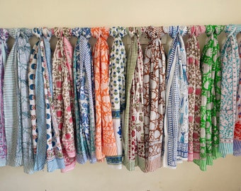 Set of 100 Hand Block Printed Cotton Sarongs Vintage Colorful Bohemian Sarong Beach Warp Long Scarves Large Sarong Cover Up. Assorted Color