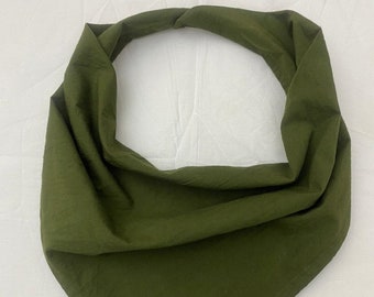 Olive green bandana. Cotton bandana. green scarf for men, women, kids. Natural, eco-friendly sustainable linen fabric. Neckerchief.