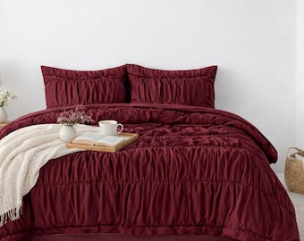 Burgundy Cotton Wrinkle Duvet Cover | Comforter Cover | Duvet Cover Cozy bedding Dorm Bedding Comforter Cover, Bohemian Duvet Cover