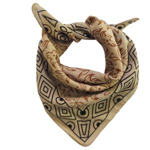 Bandana Scarf Handmade Hand Block Print Bandana in Cream, Pumpkin and Steel - Handmade Organic Cotton Bandana