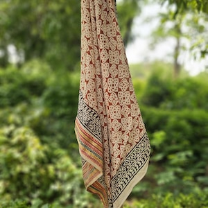 Hand Block Printed Zari Cotton Sarong, Beach Wrap Pareo, Long Scarf, Large Sarong, Cover up, Soft Fabric Scarf, Fashion Shawl Beach Sarong