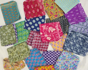 Indian Hand Block Print Scrap, Floral Cotton Fabric, Scraps Bundle, Scrap Pack, Cotton Fabric, Fat Quarter, Cotton Patchers,