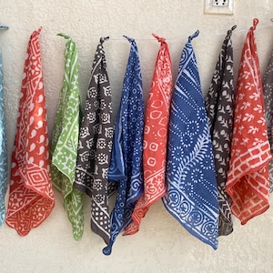Set of 10 Hand printed bandana,Neckkerchief,Handkerchief,Necktie made with natural colours gift item