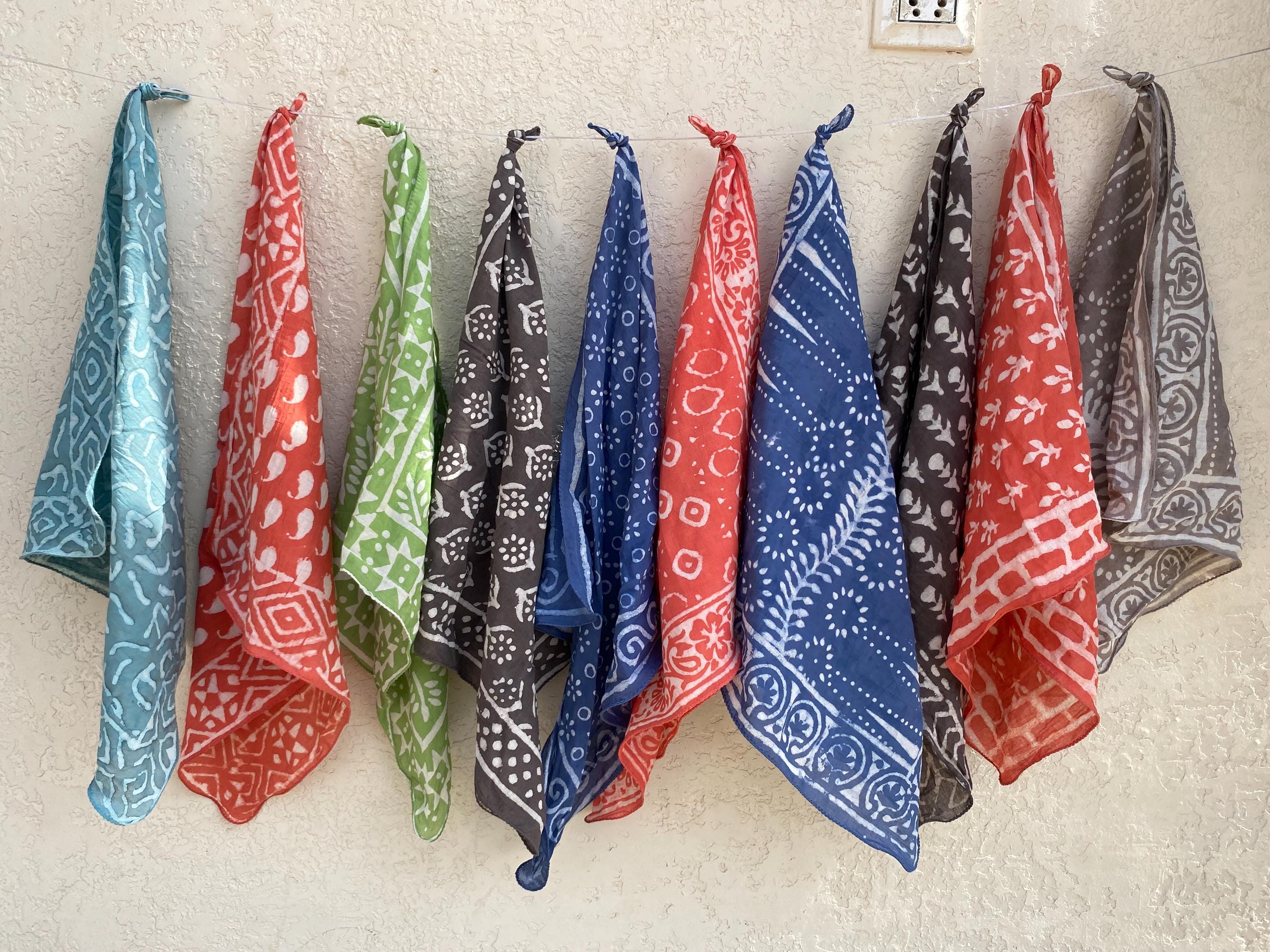 Set of 10 Hand printed bandana,Neckkerchief,Handkerchief,Necktie made with natural colours gift item