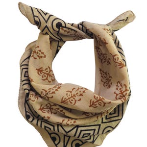 Bandana Scarf Handmade Hand Block Print Bandana in Cream, Pumpkin and Steel - Handmade Organic Cotton Bandana